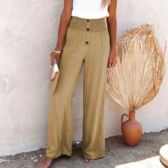 New Thin Boho Chic Wide Leg High Waisted Palazzo Pants - Picture 1 of 10